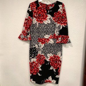 Shelby & Palmer Stretch Sheath Dress Floral MultiColor Knee Length EUC Womens 14